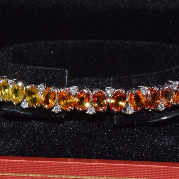 CERTIFIED NATURAL DIAMOND SUNSET GRADIENT SAPPHIRE 18K SOLID GOLD BRACELET - Picture 15 of 16